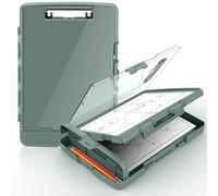 Sooez Porte-bloc original avec 2 compartiments de rangement et porte-stylo, planches à clip robustes de 21,6 x 27,9 cm avec double rangement, porte-bloc Clearview effaçable à sec avec véritable
