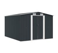 SooIarix Abri de jardin en métal anthracite 257 x 298 x 178 cm avec grilles d'aération, doubles portes coulissantes, acier galvanisé pour abri de jardin, salle à outils, boîte à vélo, protection