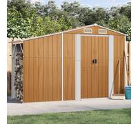 SooIarix Abri de jardin marron en acier galvanisé 277 x 93 x 179 cm avec toit incliné, ouvertures d'aération et support pour bûches de chauffage, abri de jardin, outils, vélos et rangement extérieur