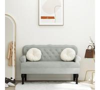 SooIarix Banc gris clair avec dossier en velours, 119,5 x 64,5 x 75 cm, structure en contreplaqué, pieds en bois d'hévéa, banc pour salon, bureau, couloir, confortable et stable
