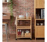 SooIarix Chariot de cuisine à roulettes en bambou, 46 x 38 x 76 cm, étagère à 3 niveaux, chariot de service et chariot à roulettes avec roues pivotantes à 360°, chariot d'appoint pratique pour cuisine