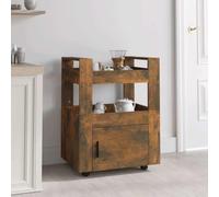 SooIarix Chariot de cuisine en chêne fumé - 60 x 45 x 80 cm - En bois avec étagères et roulettes - Chariot de service avec espace de rangement pour vaisselle, couverts, épices