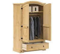 SooIarix Corona Armoire en pin massif 101 x 52 x 170 cm avec tringle à vêtements, tiroir, étagère et poignées en métal pour chambre à coucher, dressing, garde-robe et rangement