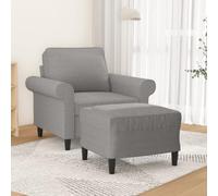 SooIarix Fauteuil avec tabouret, gris clair, assise de 60 cm de large, housse en tissu, structure en métal robuste, coussin confortable, pour salon, salle de lecture, chambre à coucher