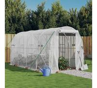 SooIarix Serre avec cadre en acier - Blanc - 8 m² - 4 x 2 x 2 m - Bâche en polyéthylène résistante aux UV - Porte enroulable avec fermeture éclair - 4 fenêtres en maille pour ventilation - Pour jardin