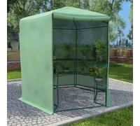 SooIarix Serre avec étagères en acier - 227 x 223 cm - Vert - Serre tunnel pour entretien du jardin et l'élevage - Avec porte et ventilation - Idéale pour légumes, herbes, tomates et balcon