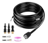 SOONHUA 15m Tuyau Déboucheur Canalisation Haute Pression 210 bar Kit Furet | Compatible avec Karcher K2-K7, Bosch. Matériau PEAD/PU flexible. Buse rotative et fixe pour éviers et tuyaux obstrués