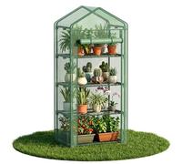 Soontrans Mini Serre de Jardin en Film, Équipée d'un Film Grillagé en Polyéthylène et d'une Étagère à 4 Étages, Serre Balcon Résistante au Vent et à la Pluie, 68 x 49 x 158 CM, Verte
