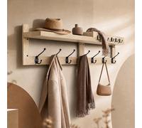 Soontrans Porte Manteau Mural 80×23.5×11.5 CM, Patere Murale Bois Résistant à L’humidité avec 8 Grands Crochets et 4 Mini-crochets, Porte Manteau Mural avec Etagere, pour Entrée, Chambre, Chêne