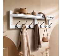 Soontrans Porte Manteau Mural 80×23.5×11.5 CM, Patere Murale Bois Résistant à L’humidité avec 8 Grands Crochets et 4 Mini-crochets, Porte Manteau Mural avec Etagere, pour Entrée, Chambre, Blanc