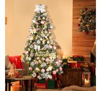 Soontrans Sapin de Noël artificiel avec éclairage brillant, avec guirlande lumineuse, 250 ampoules LED blanc chaud, 570 branches et support en métal, en PVC, hauteur 180 cm