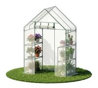 Soontrans Serre de Jardin, Équipé d’Un Film en PE Alvéolé et d’Une Étagère Grillagée à 4 Niveaux, Serre Protégée du Vent et de La Pluie, 143 × 73 × 195 CM, Blanc