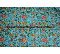 Sophia-Art Couvre-lit indien en coton pour lit double - Imprimé floral Kantha - 152 x 228 cm - Motif oiseau du paradis Kantha