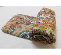 Sophia-Art Couvre-lit Kantha en coton Kantha pour lit King Size indien fait à la main Motif cachemire Kantha Couvre-lit Kantha Couvre-lit bohème (beige, king size 228 x 258 cm)