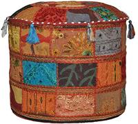 Sophia Art Housse de Patchwork Brodé Indien Pouf Décoratif Indien Pouf Pouf Ottoman Coussin Coton Indien Sol Solide, Pouf Patchwork Ethnique Indien (Alteration, 18"x13")