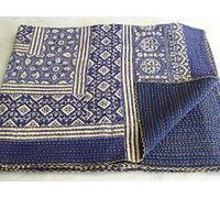 Sophia Art indien Couvre-lit Linge de lit Applique Kantha coton Sari indien matelassé réversible Hiver à la main mailles Ajrakh Bloc d'impression Couette indien Parure de lit Boho Gudri Ralli