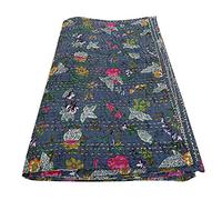 Sophia-Art Indien Twin/Roi Oiseau de Paradis Impression Kantha Couette Kantha Couverture lit Couverture Kantha Couvre-lit Bohème literie Kantha Couverture Jeter (Grey, Twin 60 * 90 inches)