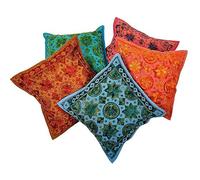 Sophia Art Lot de 5 housses de coussin style indien avec broderie effet miroir 40,6 x 40,6 cm