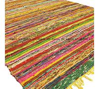 Sophia-Art Tapis indien Chindi de style bohème fait à la main réversible en coton et jute naturels Jaune 198 x 91 cm
