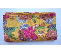 Sophia-Art Twin/King Indian Fruit Réversible Couvre-lit Motif Gudri Pur Coton Kantha Style Quilt Fleur Fruit Print Décoratif Kantha Stitch Quilt (Yellow, Twin 60 * 90 inches)