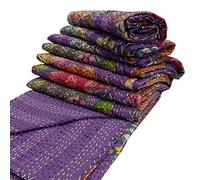 Sophia-Art Twin/King Indian Fruit Réversible Couvre-lit Motif Gudri Pur Coton Kantha Style Quilt Fleur Fruit Print Décoratif Kantha Stitch Quilt (Purple, Twin 60 * 90 inches)