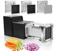 Sopito Coupe Frites Électrique Inox 6/9/12 mm pour Pomme de terre, carottes | 3 lames pour fruits et legumes (concombres, courgettes). Double securite. Design compact, rangement gain de place.