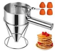 Sopito Entonnoir a Piston Inox, 1,2 Litre Entonnoir Cuisine Piston Patisserie avec Support et Quatre Embouchures en Silicone, Distributeur de Pate pour Gâteaux, Crêpes et Desserts
