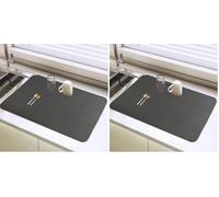 SOQKEEN Tapis Égouttoir Vaisselle 30x40cm, Tapis de Séchage Cuisine Super Absorbant & Antidérapant, Dessous de Machine à Café, Protection Plan de Travail, Séchage Rapide, Gris Foncé (Lot de 2)
