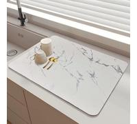 SOQKEEN Tapis Égouttoir Vaisselle 50 x 40 cm Absorbant Effet Marbre Blanc | Effet marbre, pour la cuisine moderne, absorption rapide, protège le plan de travail, antidérapant, facile à nettoyer