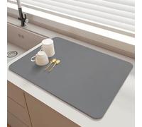 SOQKEEN Tapis Égouttoir Vaisselle 50 x 40 cm Absorbant Gris Clair | Cuisine moderne, pour vaisselle et égouttoir, absorption rapide, protège le plan de travail, antidérapant, facile à nettoyer