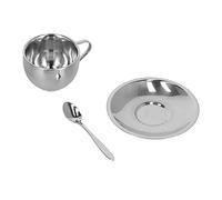 Sorandy Ensemble de Tasses à café Durables en Acier Inoxydable à Double Paroi, avec Soucoupe et Cuillère, pour Cafés, Salons de thé (Costume double couche Milan-180ML)