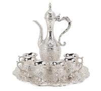 Sorandy Ensemble de Verres à Vin en Alliage, Ensemble de Service de thé et de café élégant Vintage pour la Fête à la Maison, en Alliage de Zinc, 1 Plateau 1 Pot 6 Verres (#2)