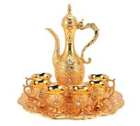 Sorandy Ensemble de Verres à Vin en Alliage, Ensemble de Service de thé et de café élégant Vintage pour la Fête à la Maison, en Alliage de Zinc, 1 Plateau 1 Pot 6 Verres (#)