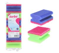 Sorbo Éponge à Récurer avec Prise en Main - Éponge Abrasive Résistante avec Encoche, Adaptée aux Saletés Tenaces et Surfaces Lisses, Éponge de Nettoyage Domestique, Lot de 6