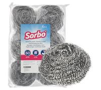 Sorbo Éponge INOX Grande Taille - Éponge à Récurer en Acier Inoxydable pour Saletés Tenaces, Casseroles, Gril et Barbecue, 60 g, Lot de 6