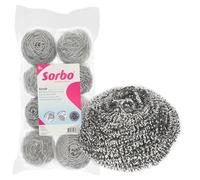 Sorbo Tampons Récurants en Acier Inoxydable - Lot de 8 Éponges Métalliques de 40 g - Nettoyage Efficace Poêles, Grilles et Fours