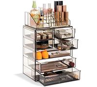 Sorbus Organiseur de Maquillage Transparent - Rangement de Maquillage et de Bijoux, étui et présentoir - Design spacieux - Support pour Commode, Salle de Bain, Coiffeuse et comptoir (3 Grands, 4
