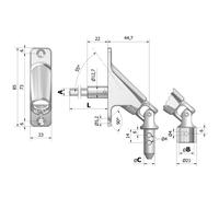 Sortie 90° tringle acier carré 8 x 430 mm + platine zamac 85 x 22 mm nickelé CHERUBINI 78408043V13NKM