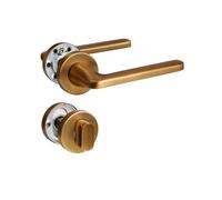 SORWDUERM 2 paires de poignées de porte en laiton antique, acier inoxydable brossé mat, ensemble de poignées pour d'entrée et porte intérieure,forme en L,rosace ronde,WC