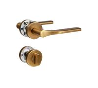 SORWDUERM 2 paires de poignées de porte en laiton antique, acier inoxydable brossé mat, poignées pour porte d'entrée et porte intérieure, forme en L, rosace ronde, WC