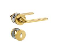 SORWDUERM 2 paires de poignées de porte Pvd Gold, acier inoxydable mat, ensemble de poignées pour d'entrée et porte intérieure, forme en L, rosace ronde, BB - poignée de lit