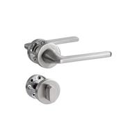 SORWDUERM Garniture de Poignée de Porte Nickel en Acier Inoxydable Brossé Mat, Poignée pour Porte d'Entrée et Intérieure, Forme en L, Rosace Ronde, WC - Cylindre pour Salle d'Eau