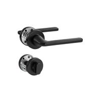 SORWDUERM Garniture de Poignée de Porte Noire en Acier Inoxydable Brossé Mat, Poignée pour Porte d'Entrée et Intérieure, Forme en L, Rosace Ronde, WC - Cylindre pour Salle d'Eau