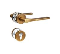 SORWDUERM Poignée de porte en laiton antique,garniture de poignée, acier inoxydable brossé mat,ensemble de poignées pour d'entrée et porte intérieure,forme en L,rosace ronde,cylindre profilé PZ
