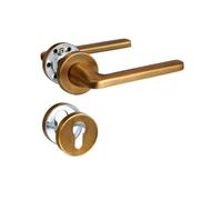 SORWDUERM Poignée de Porte laiton antique, Garniture de Prothèse en Acier Inoxydable Brossé Mat, Poignée pour Porte d'Entrée et Porte Intérieure, Forme en L, Rosace Ronde, PZ - Cylindre de Profil