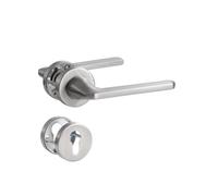 SORWDUERM Poignée de Porte Nickel, Garniture de Prothèse en Acier Inoxydable Brossé Mat, Poignée pour Porte d'Entrée et Porte Intérieure, Forme en L, Rosace Ronde, PZ - Cylindre de Profil