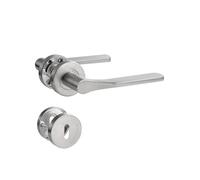 SORWDUERM Poignée de porte noire en acier inoxydable mat brossé - Poignée de porte pour porte d'entrée et porte intérieure - En forme de L - Rosace ronde - Cylindre profilé