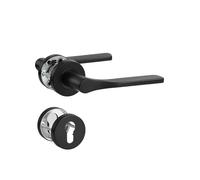 SORWDUERM Poignée de porte noire en acier inoxydable mat - Poignée de porte pour porte d'entrée et porte intérieure - En forme de L - Rosace ronde - Cylindre profilé