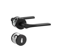 SORWDUERM Poignée de porte noire en acier inoxydable mat - Poignée de porte pour porte d'entrée et porte intérieure - En forme de L - Rosace ronde - Cylindre profilé