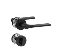 SORWDUERM Poignée de porte noire en acier inoxydable mat - Poignée de porte pour porte d'entrée et porte intérieure - En forme de L - Rosace ronde - Cylindre profilé